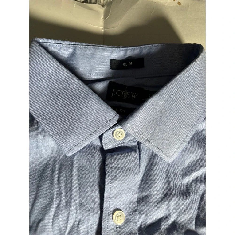 J.Crew‎ Tech Slim Fit Dress Shirt Mens Large Blue Button Up Stretch